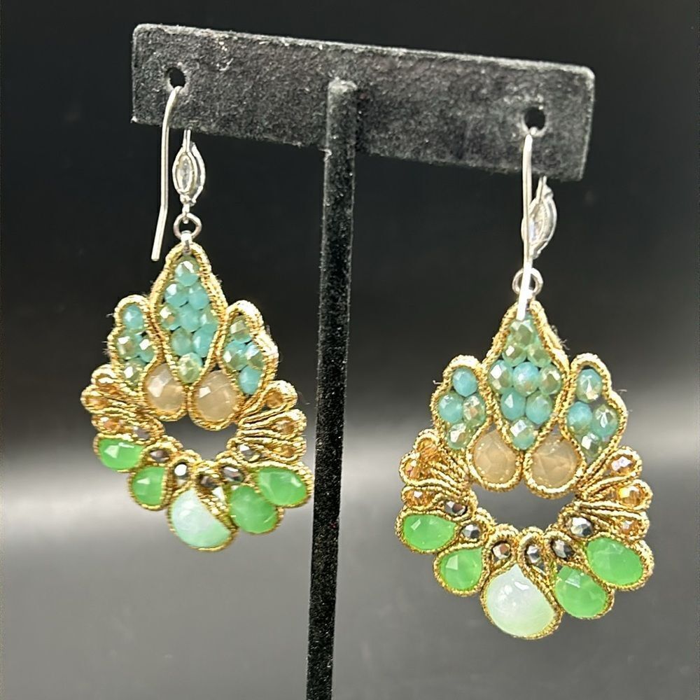 Green Beaded Earrings By Kathy Gelfand - image 2